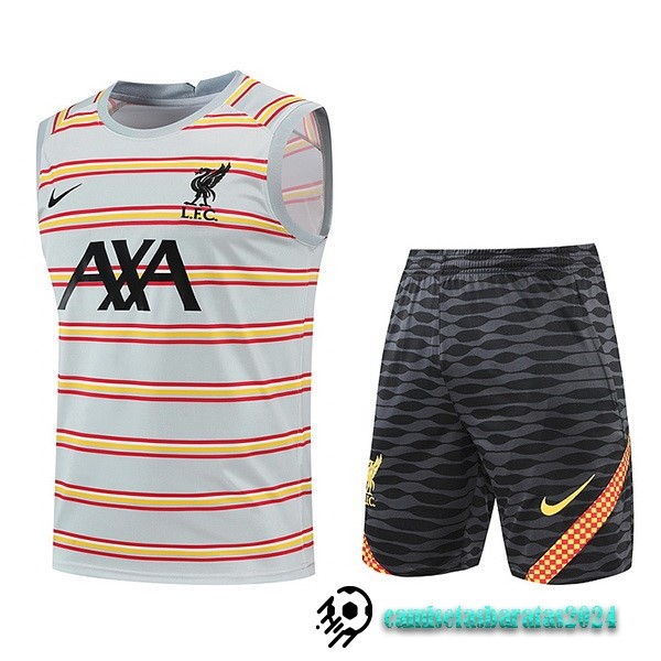 Replicas Entrenamiento Sin Mangas Conjunto Completo Liverpool 2022 2023 Gris Claro Negro