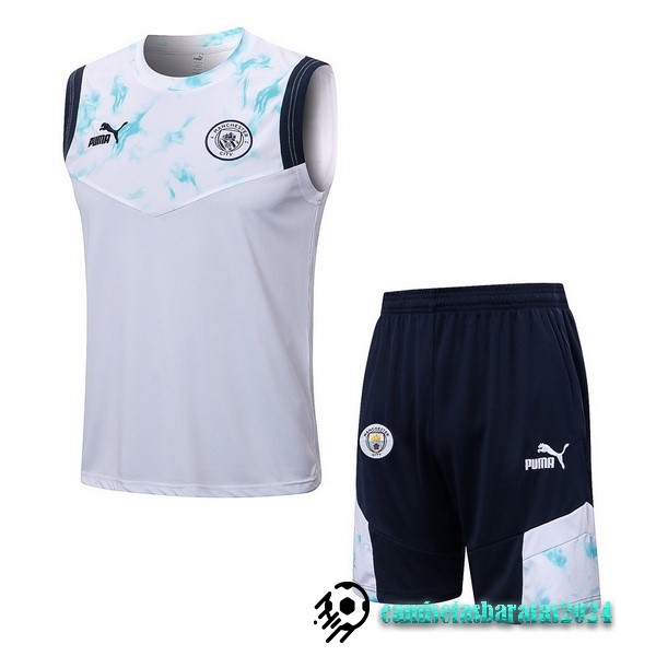 Replicas Entrenamiento Sin Mangas Conjunto Completo Manchester City 2022 2023 Blanco Azul