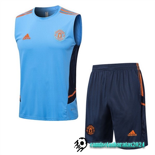 Replicas Entrenamiento Sin Mangas Conjunto Completo Manchester United 2022 2023 Azul Claro