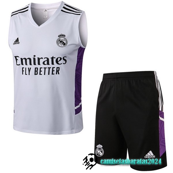 Replicas Entrenamiento Sin Mangas Conjunto Completo Real Madrid 2022 2023 Blanco Purpura Negro