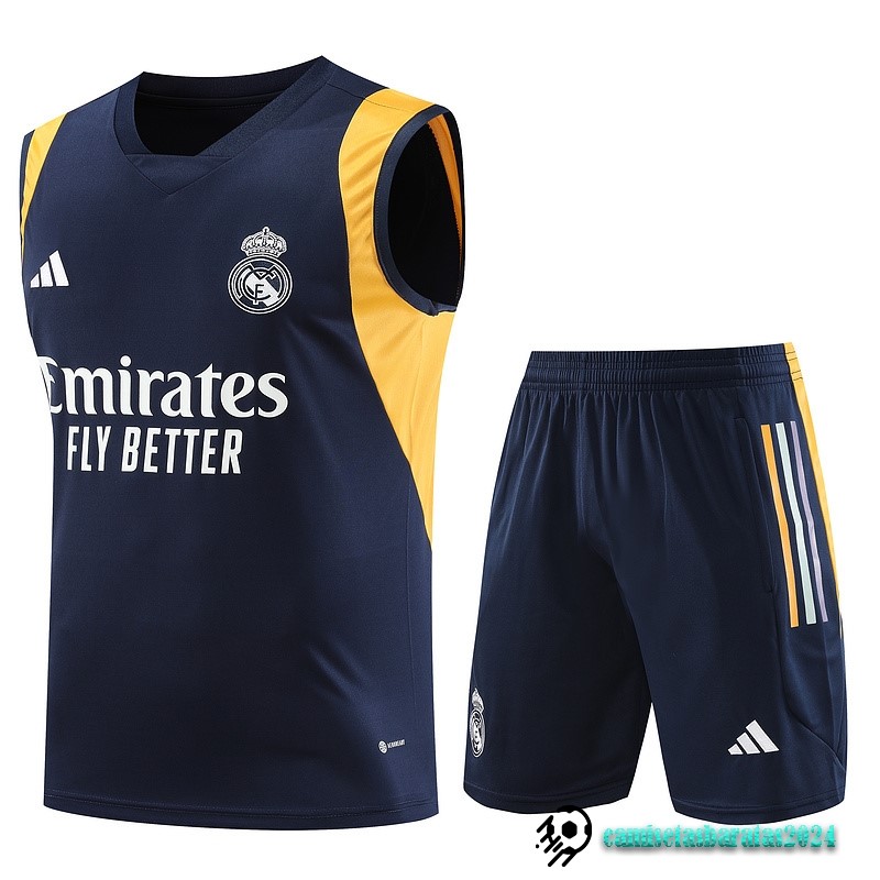 Replicas Entrenamiento Sin Mangas Conjunto Completo Real Madrid 2023 2024 Azul Marino I Amarillo