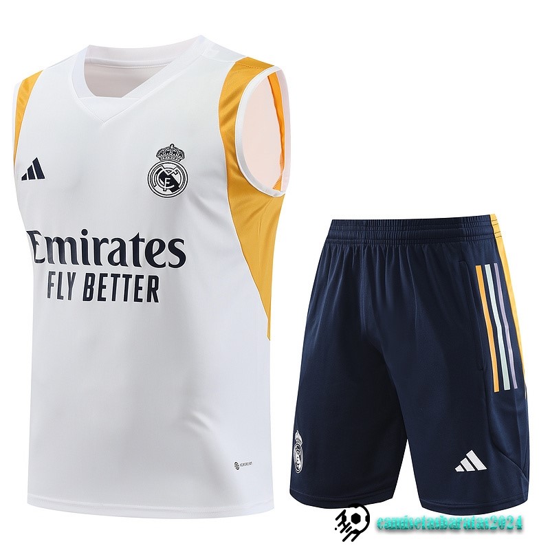 Replicas Entrenamiento Sin Mangas Conjunto Completo Real Madrid 2023 2024 Blanco Amarillo Azul