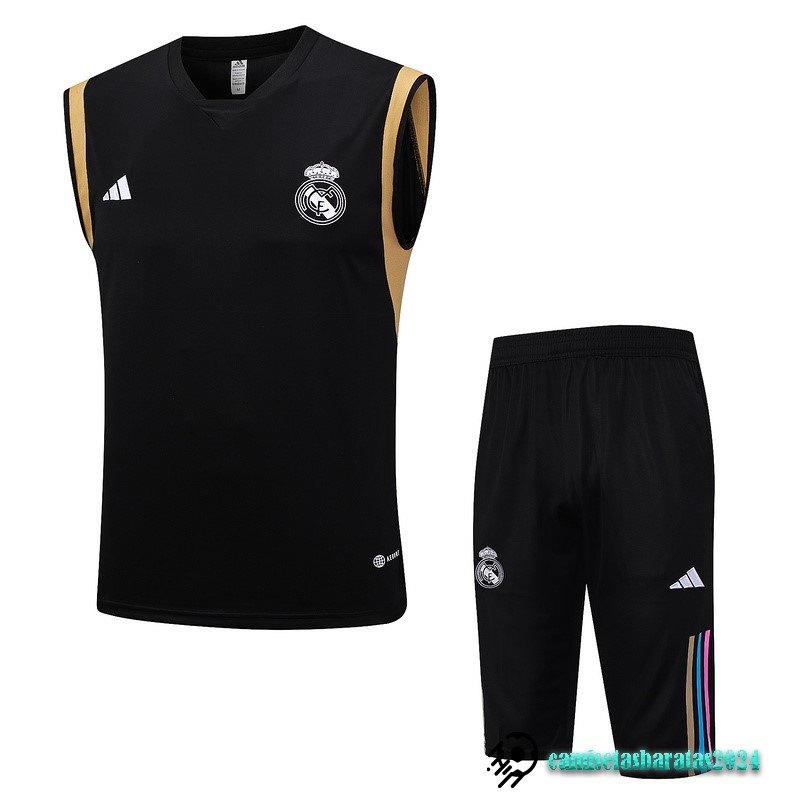 Replicas Entrenamiento Sin Mangas Conjunto Completo Real Madrid 2023 2024 Negro Amarillo