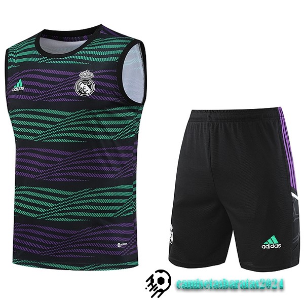 Replicas Entrenamiento Sin Mangas Conjunto Completo Real Madrid 2023 2024 Purpura Verde Negro