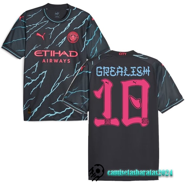 Replicas NO.10 Grealish Tercera Camiseta Manchester City 2023 2024 Negro