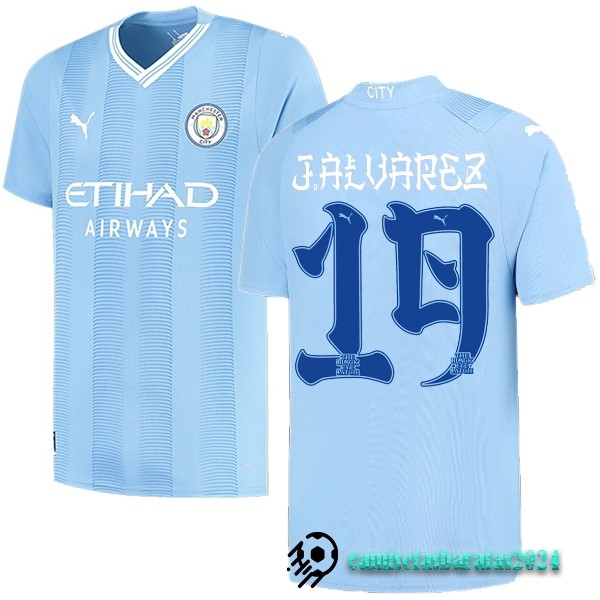 Replicas NO.19 J. Alvarez Casa Camiseta Manchester City 2023 2024 Azul