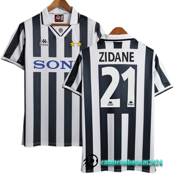 Replicas NO.21 Zidane Casa Camiseta Juventus Retro 1995 1996 Negro Blanco