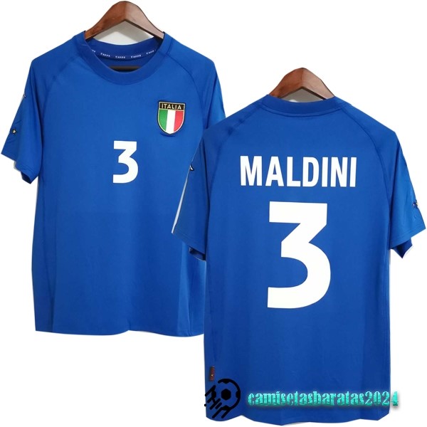 Replicas NO.3 Maldini Casa Camiseta Italy Retro 2000 Azul