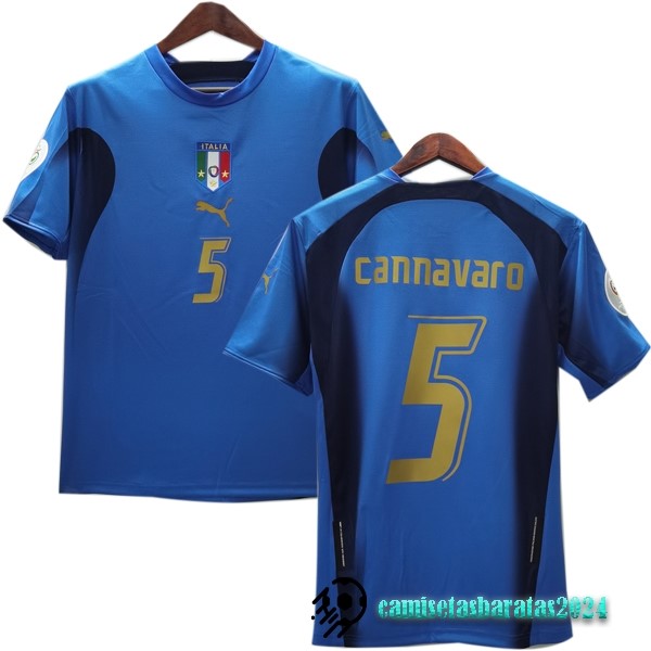 Replicas NO.5 Cannavaro Casa Camiseta Italy Retro 2006 Azul