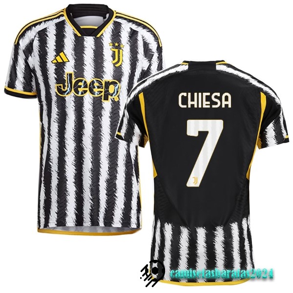 Replicas NO.7 Chiesa Tailandia Casa Jugadores Camiseta Juventus 2023 2024 Amarillo Negro