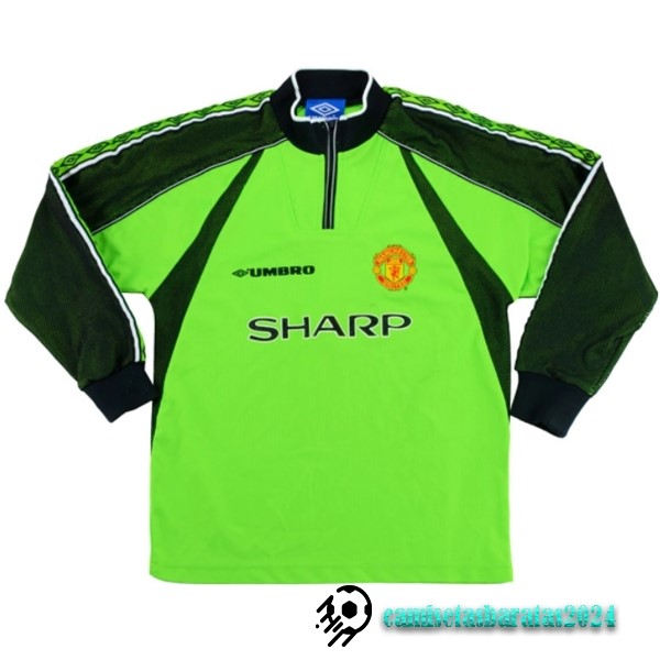 Replicas Portero Camiseta Manga Larga Manchester United Retro 1998 1999 Verde