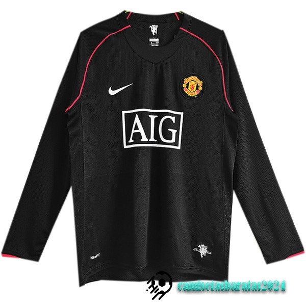 Replicas Segunda Camiseta Manga Larga Manchester United Retro 2007 2008 Negro