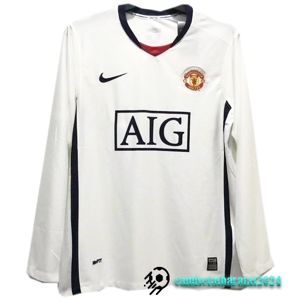 Replicas Segunda Camiseta Manga Larga Manchester United Retro 2008 2009 Blanco