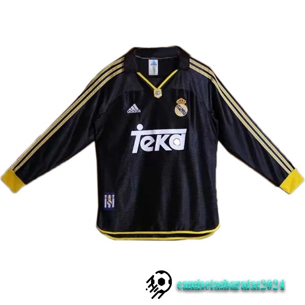 Replicas Segunda Camiseta Manga Larga Real Madrid Retro 1999 2000 Negro