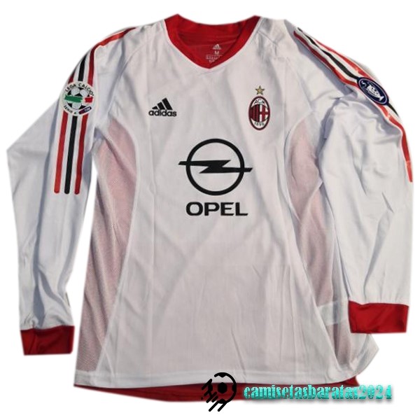 Replicas Segunda Manga Larga AC Milan Retro 2002 2003 Blanco