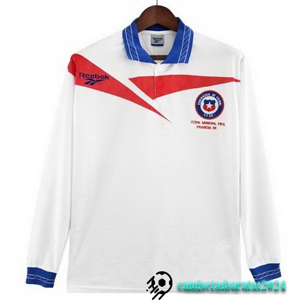 Replicas Segunda Manga Larga Chile Retro 1998 Blanco