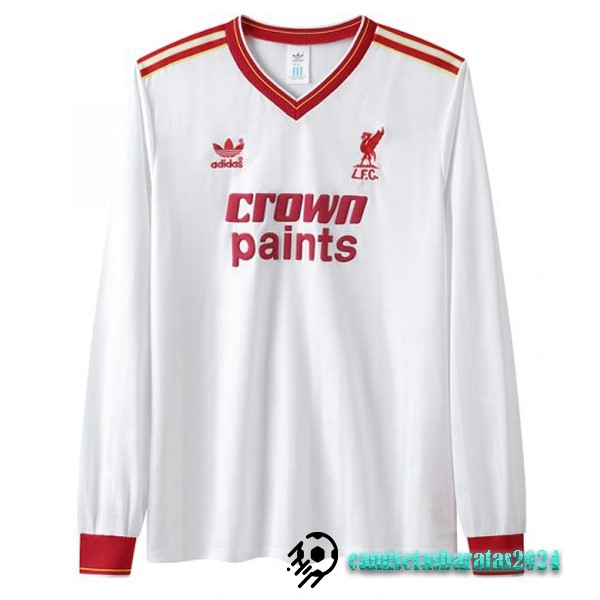 Replicas Segunda Manga Larga Liverpool Retro 1985 1986 Blanco