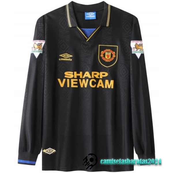 Replicas Segunda Manga Larga Manchester United Retro 1992 1994 Verde Negro