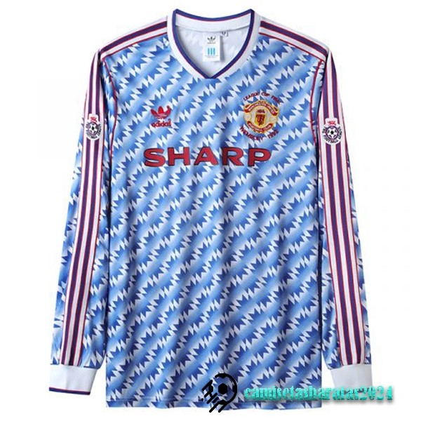 Replicas Segunda Manga Larga Manchester United Retro 1992 Azul