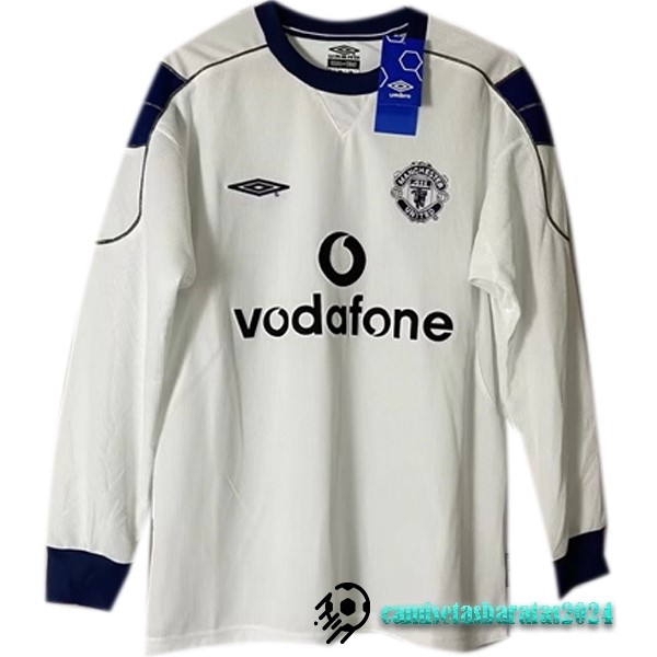 Replicas Segunda Manga Larga Manchester United Retro 2000 2001 Blanco