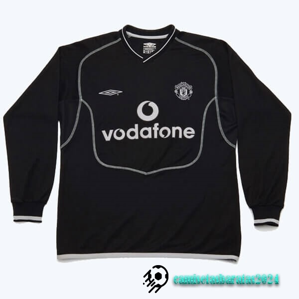 Replicas Segunda Manga Larga Manchester United Retro 2000 2002 Negro