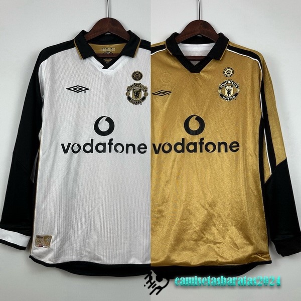 Replicas Segunda Manga Larga Manchester United Retro 2001 2002 Blanco