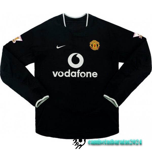 Replicas Segunda Manga Larga Manchester United Retro 2003 2005 Negro