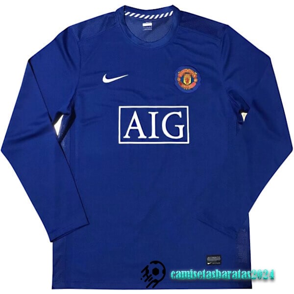 Replicas Segunda Manga Larga Manchester United Retro 2007 2008 Azul