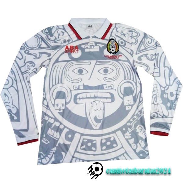 Replicas Segunda Manga Larga Mexico Retro 1998 Blanco