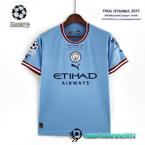 Replicas Tailandia Casa Camiseta Champions League Finales Manchester City 2022 2023 Azul