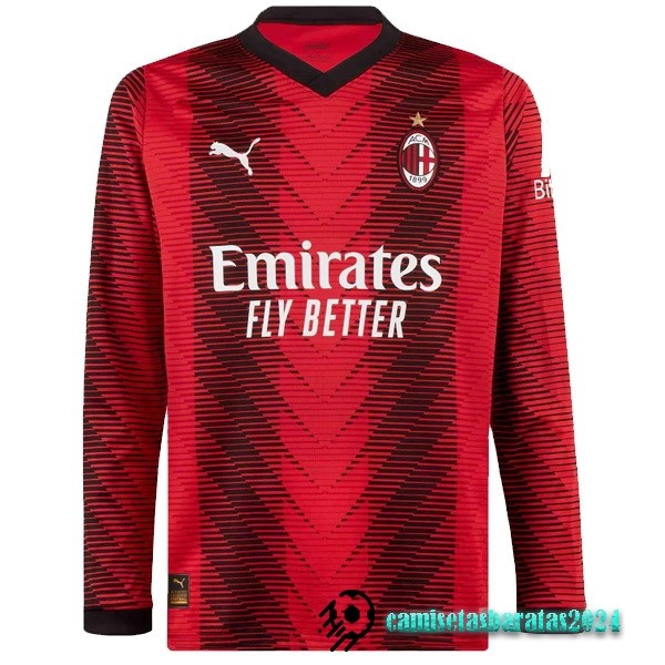 Replicas Tailandia Casa Camiseta Manga Larga AC Milan 2023 2024 Rojo