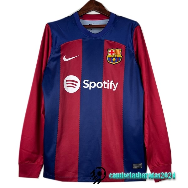 Replicas Tailandia Casa Camiseta Manga Larga Barcelona 2023 2024 Rojo Azul