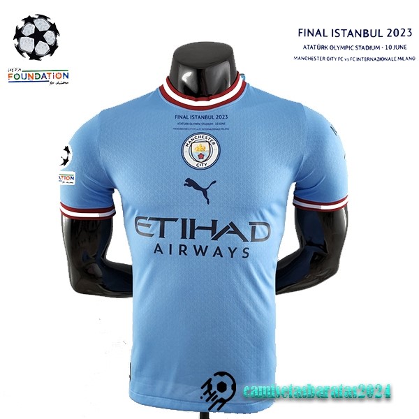 Replicas Tailandia Casa Jugadores Camiseta Champions League Finales Manchester City 2022 2023 Azul