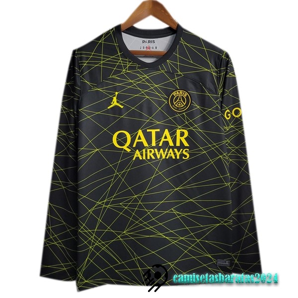 Replicas Tailandia Cuarta Manga Larga Paris Saint Germain 2022 2023 Negro Amarillo