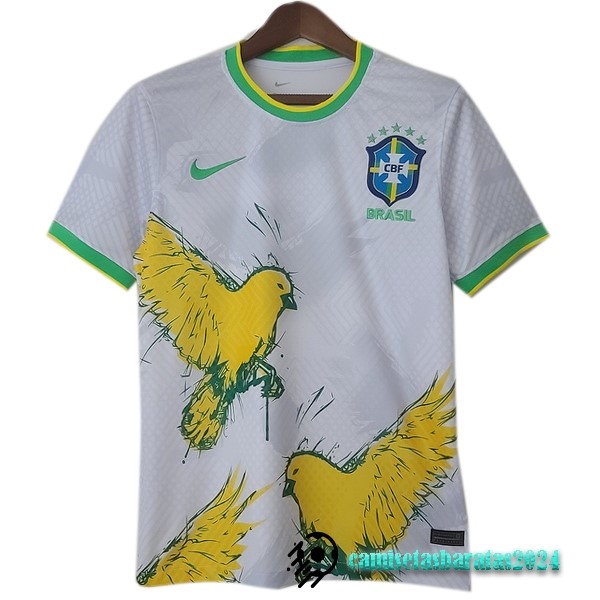 Replicas Tailandia Especial Camiseta Brasil 2022 Blanco Amarillo