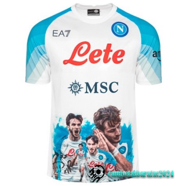 Replicas Tailandia Especial Camiseta Napoli 2023 2024 Blanco Azul