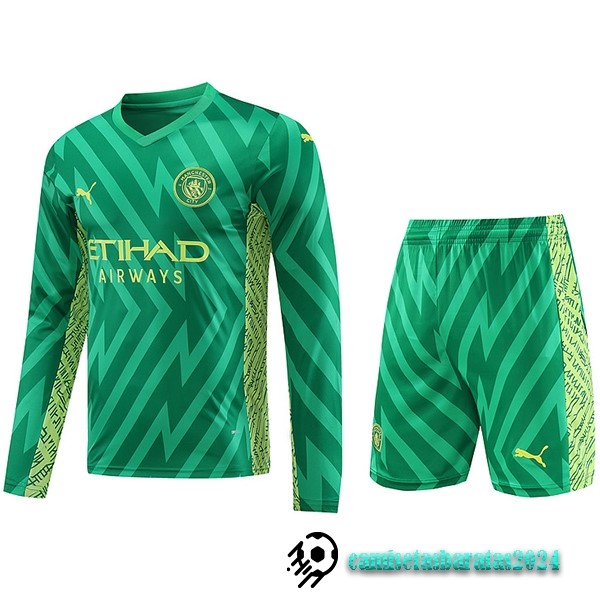 Replicas Tailandia Portero Manga Larga Conjunto De Hombre Manchester City 2023 2024 Verde