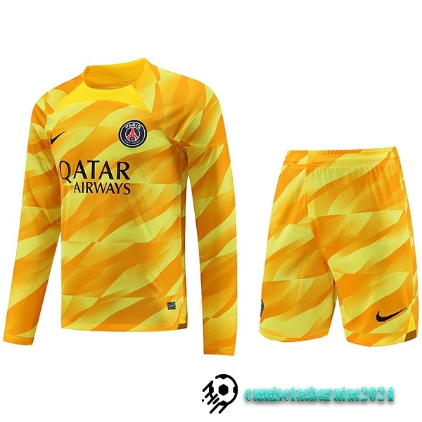 Replicas Tailandia Portero Manga Larga Conjunto De Hombre Paris Saint Germain 2023 2024 Amarillo