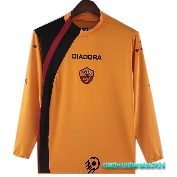 Replicas Tercera Camiseta Manga Larga As Roma Retro 2005 2006 Amarillo