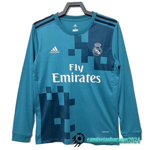 Replicas Tercera Camiseta Manga Larga Real Madrid Retro 2017 2018 Azul