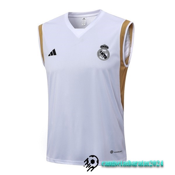 Replicas Camiseta Sin Mangas Real Madrid 2023 2024 Blanco I Amarillo