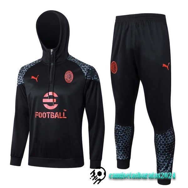 Replicas Conjunto Completo Chaqueta Con Capucha AC Milan 2023 2024 Negro Rojo