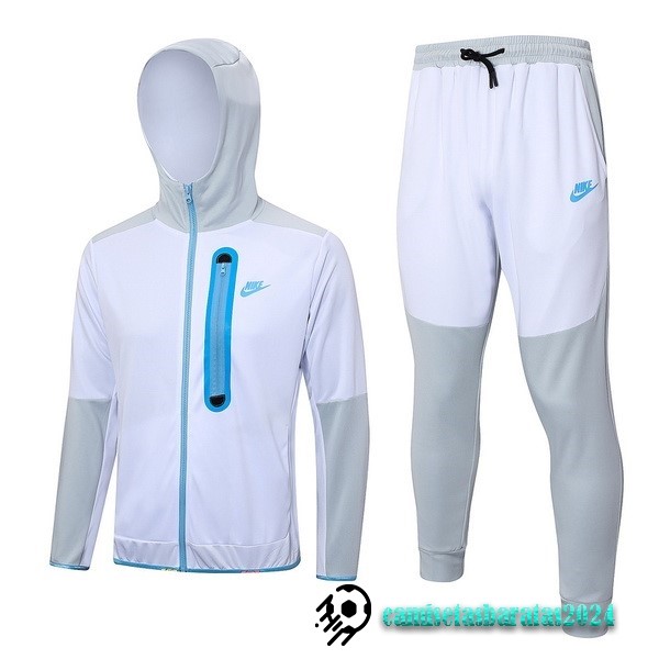 Replicas Conjunto Completo Chaqueta Con Capucha Nike 2023 Blanco Gris Azul