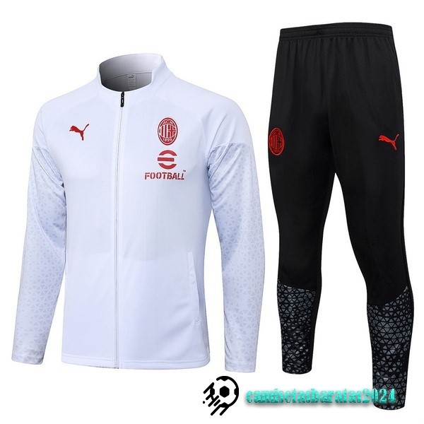 Replicas Conjunto Completo Ropa Deportiva Con Cremallera Larga AC Milan 2023 2024 Blanco Negro