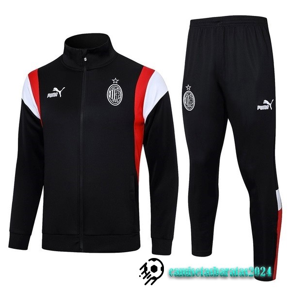 Replicas Conjunto Completo Ropa Deportiva Con Cremallera Larga AC Milan 2023 2024 Negro Blanco Rojo