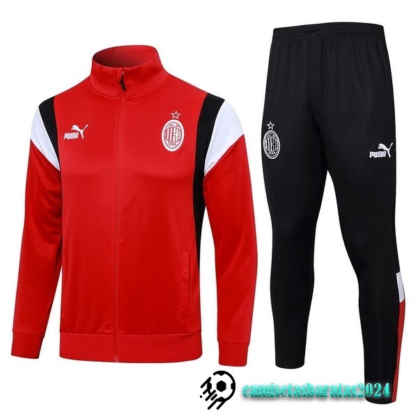 Replicas Conjunto Completo Ropa Deportiva Con Cremallera Larga AC Milan 2023 2024 Rojo Blanco Negro