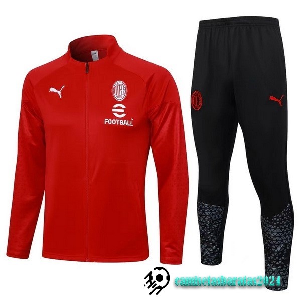 Replicas Conjunto Completo Ropa Deportiva Con Cremallera Larga AC Milan 2023 2024 Rojo III Negro