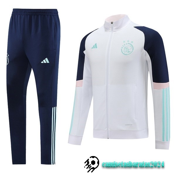 Replicas Conjunto Completo Ropa Deportiva Con Cremallera Larga Ajax 2023 2024 Azul Blanco Rosa