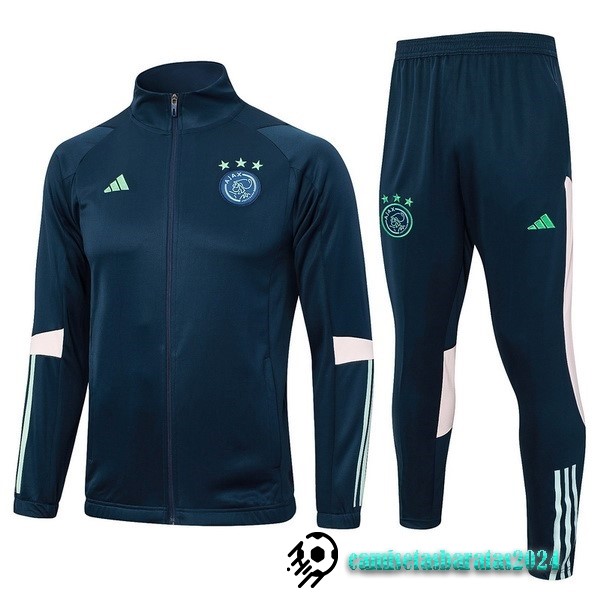 Replicas Conjunto Completo Ropa Deportiva Con Cremallera Larga Ajax 2023 2024 Azul Marino Rosa