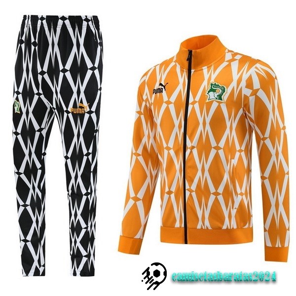 Replicas Conjunto Completo Ropa Deportiva Con Cremallera Larga Costa De Marfil 2023 Negro Naranja